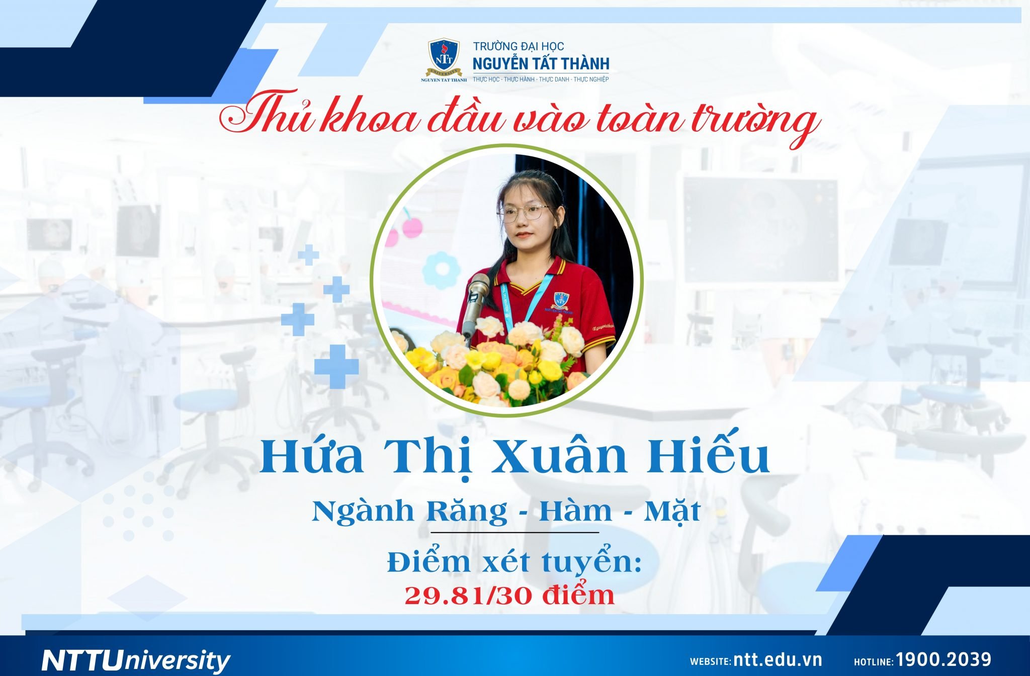 Thủ khoa đầu vào toàn trường khóa 2025 – Hứa Thị Xuân Hiếu đạt 29,81 điểm